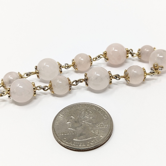 chapal zenray sterling silver gold two tone rose quartz bead bracelet 925 - Picture 7 of 10